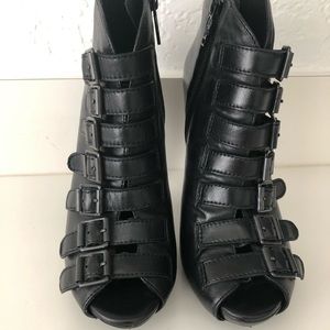 Ash black leather ankle bootie peep toe